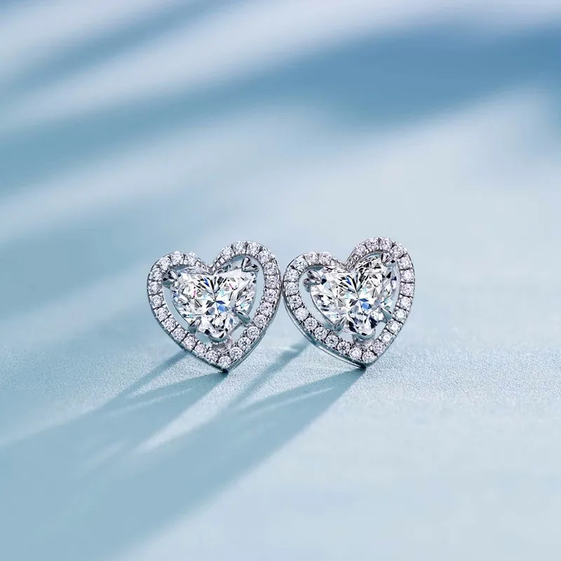 Heart Shaped Cubic Zirconia Stud Earrings for Women Temperament Love Earrings Wedding Luxury Fashion Lady's Ear Jewelry