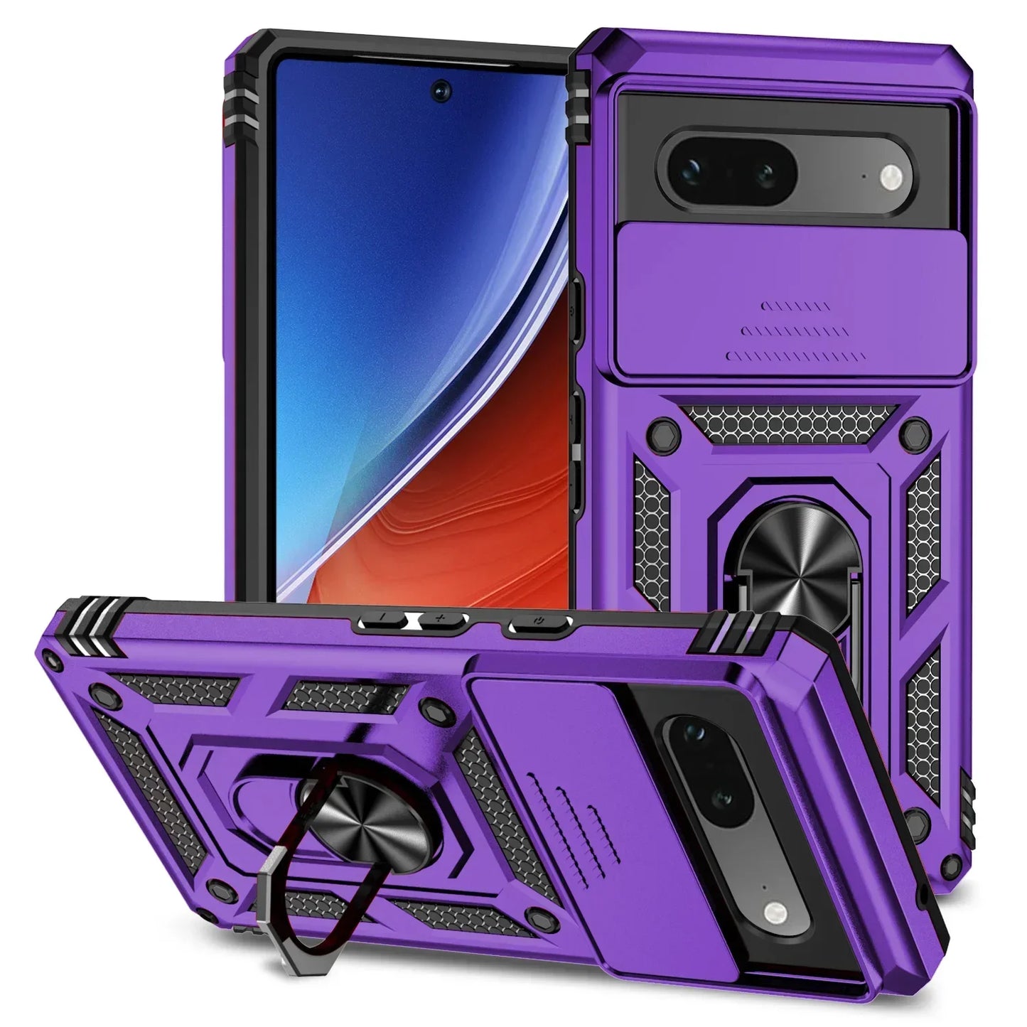 Shockproof Hybrid Dual Layer Magnetic Metal Ring stand Case For Google Pixel 9 8 7 Pro 6 6A 7A Slide Camera Lens Protetion Cover