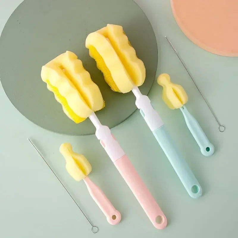 3pcs/lot Bottle Brush Sponge Rotation Baby Pacifier Cup Nipple Cleaning Brushes Set Handheld Soft Head Goupillon De Nettoyage