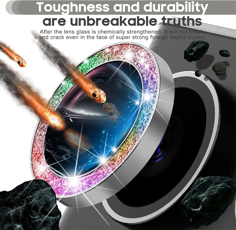 Glitter Diamond Camera Lens Protector For Samsung Galaxy S25 Ultra S25Plus S24Ultra S23 22Ultra Metal Ring Tempered Glass Cover