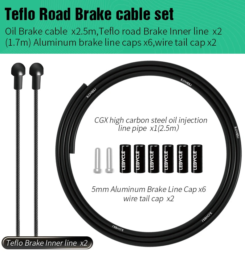 Lebycle MTB Road Bike 2pc Brake Line 1.7m Derailleur Shift Inner Wire 1.55/2.1m Brake Hose 2.5m Teflon Coated Bicycle Cable