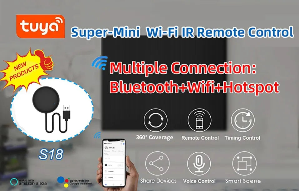 Tuya WiFi Smart IR Remote Control Smart Life APP Replace TV DVD AUD AC Remote Works with Alexa Google Home