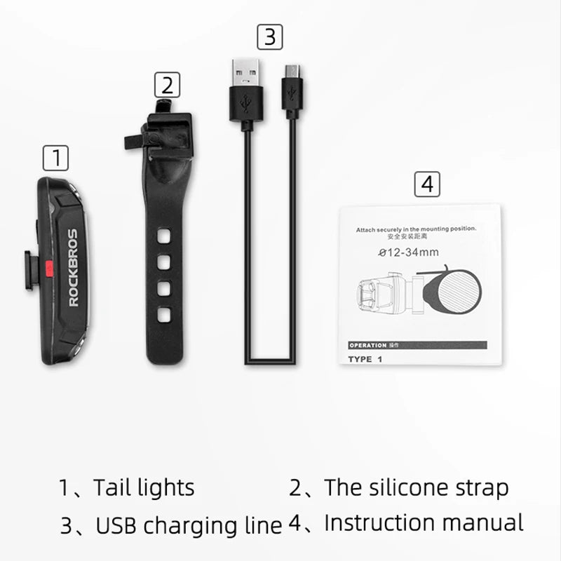 ROCKBROS Bike Tail Light Waterproof Seatpost Warning Bicycle Rear Light MTB Road LED Lamp Tailight USB Charging Cycling Light