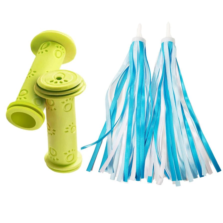 1 Pair Rubber Bike Bicycle Handlebar Grips Anti-slip Kids Girls Boys Scooter Handlebar Colorful Streamers Decoration Ribbon