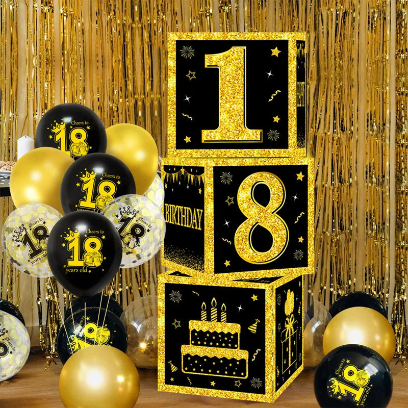 Gold Black Birthday Number Paper Boxes 18 30 40 50 60 70 75 80 Year Old Birthday Party Decoration Adult Birthday Party Supplies
