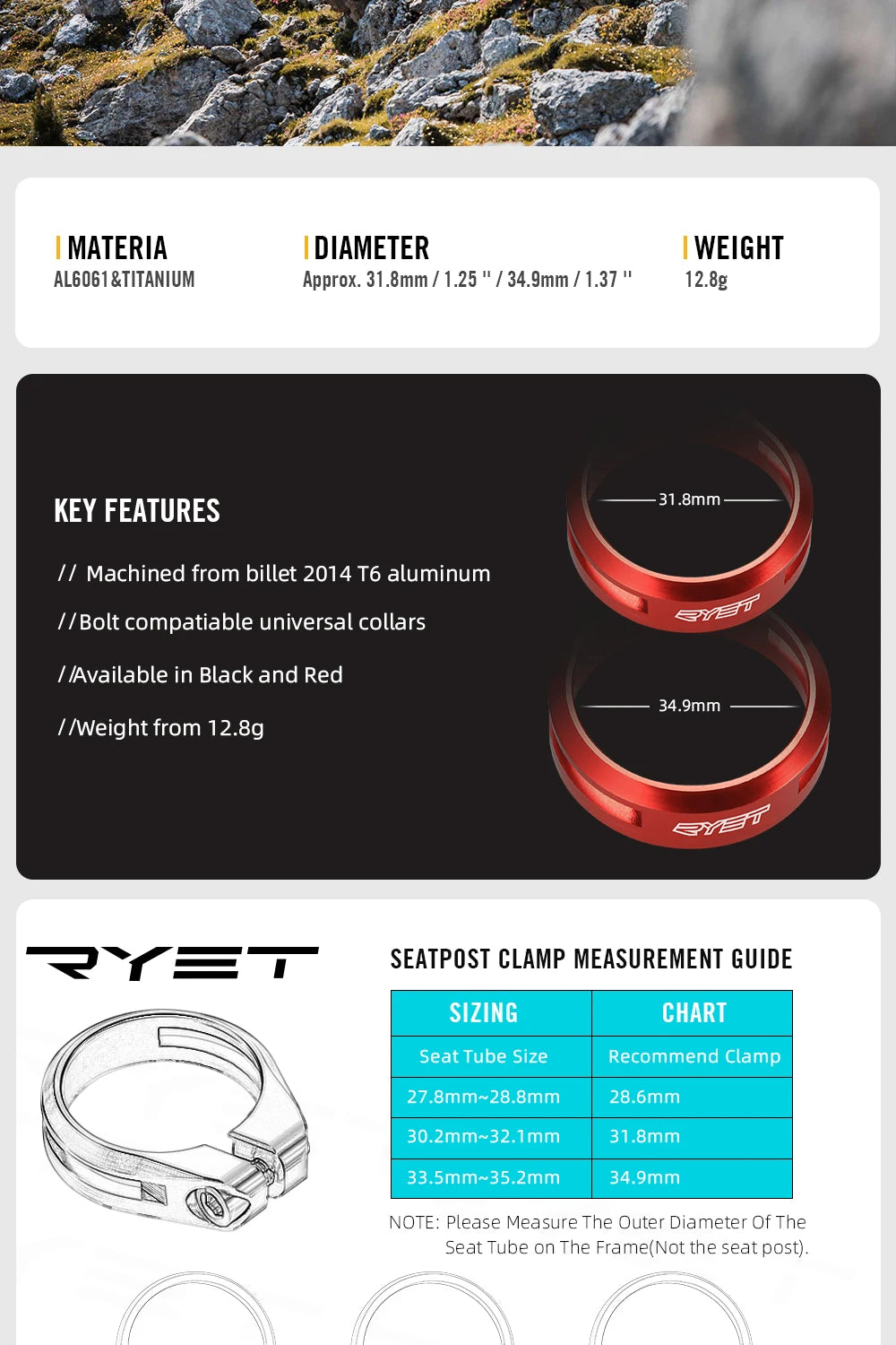 Ryet Ultralight Bike Bicycle Seat Post Clamp CNC Aluminum Alloy Cycling Saddle Seat Post Clamp for 27.2/30.8/31.6mm Bicycle Part