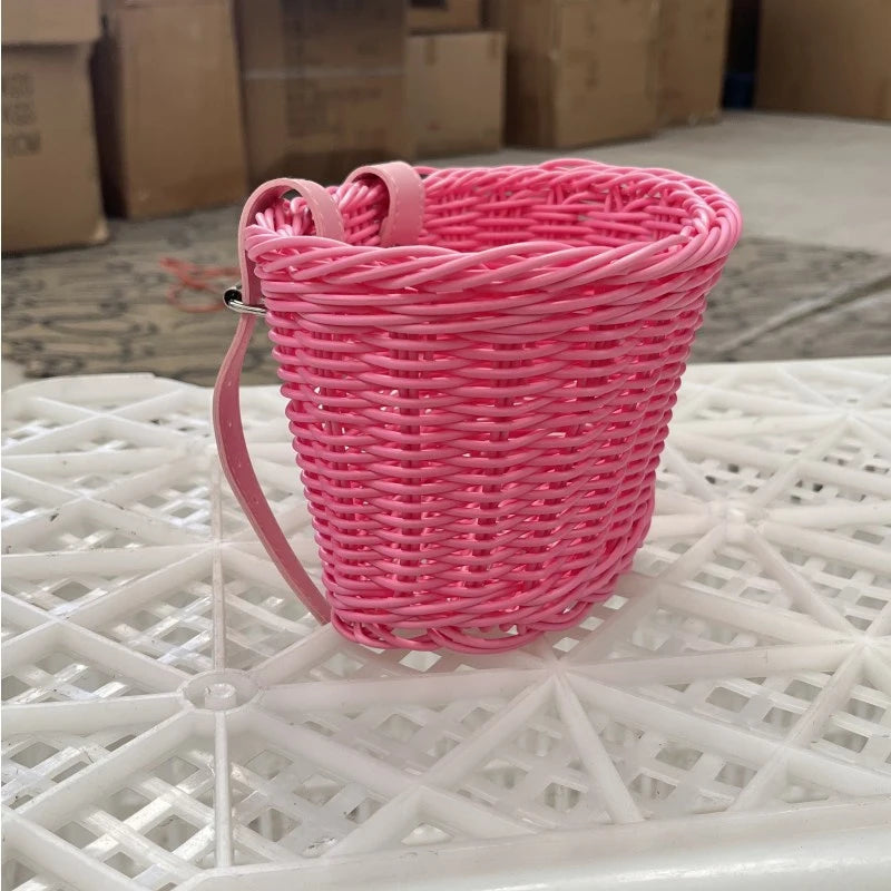 Bicycle Basket Rattan Woven Bike Storage Front Handlebar Basket Removable Waterproof Bicycle Pannier Basket Kid Bike Carrier Bag