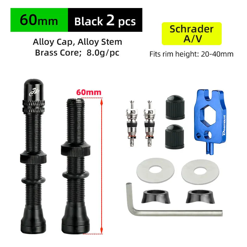 Deemount 2PCS Bicycle Tubeless Schrader Nipple A/V Valves Brass Core CNC Machined Anodized for MTB Road Bike Tubeless Rims