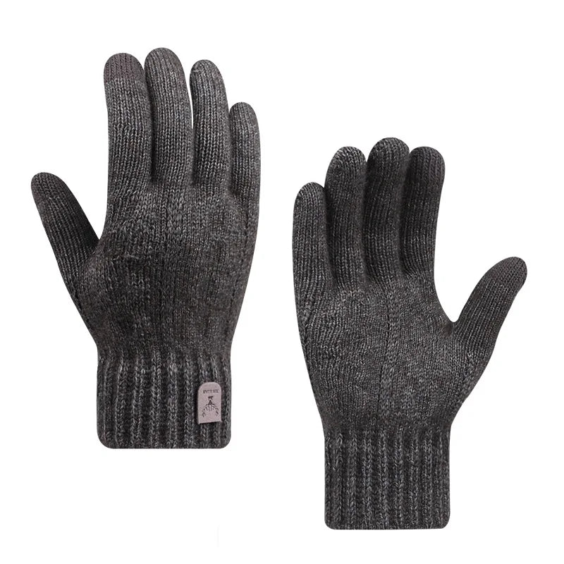 Men's warm gloves winter touch screen plus fleece gloves cold warm wool knitted gloves