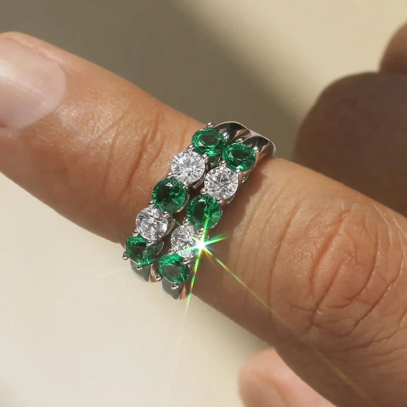 Fashion Contracted Women Wedding Rings with White/Green/Rose Red/Blue CZ Exquisite Female Finger-rings New Trendy Jewelry