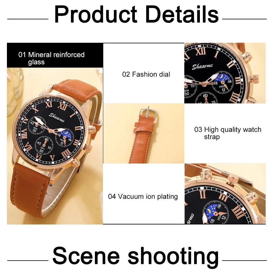 Fashion Mens Sports Watches Man Business Quartz Wristwatch Luxury Brown Leather Bracelet Men Casual Luminous Clock Watch