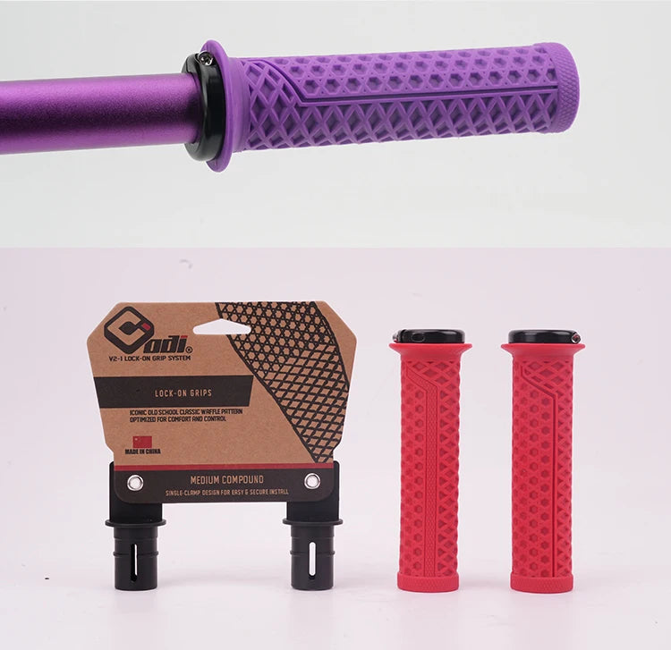 ODI VS-21 MTB Handlebar Grips Silicone Lock-On Bicycle Cover Updated Waffle Pattern Anti-slip Shock Absorption Handle Parts