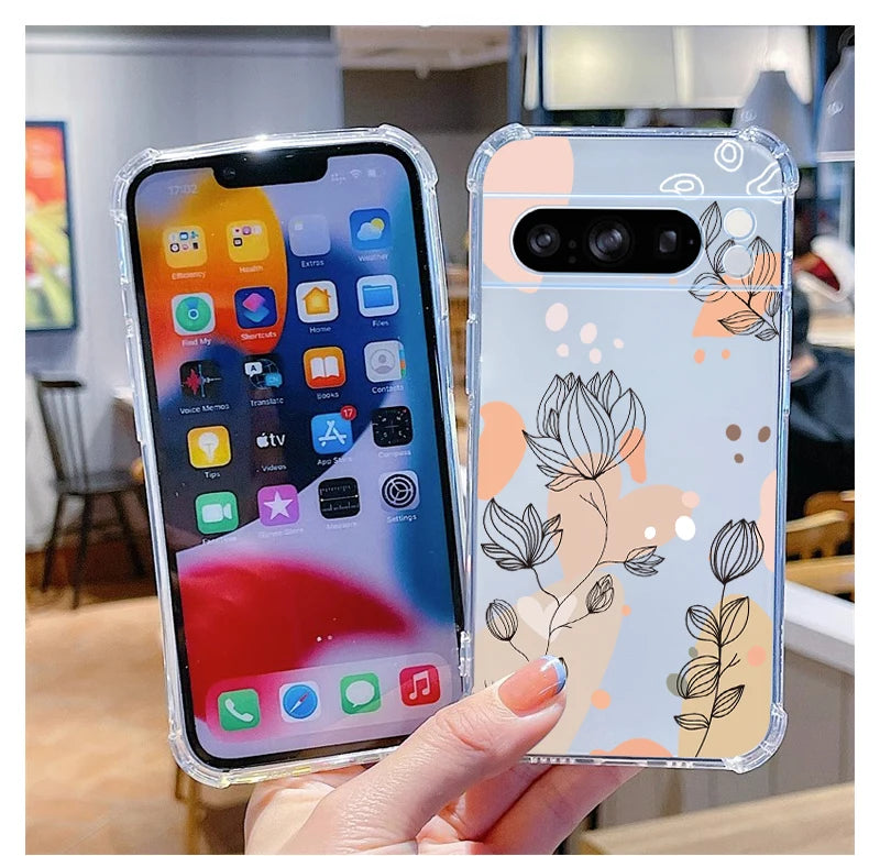 P ixel 8 Pro Plant Flower Transparent Phone Case For Google Pixel 8Pro 7A 8A 6 8 9 6Pro 9ProXL 7Pro 6A 7 9Pro Cover