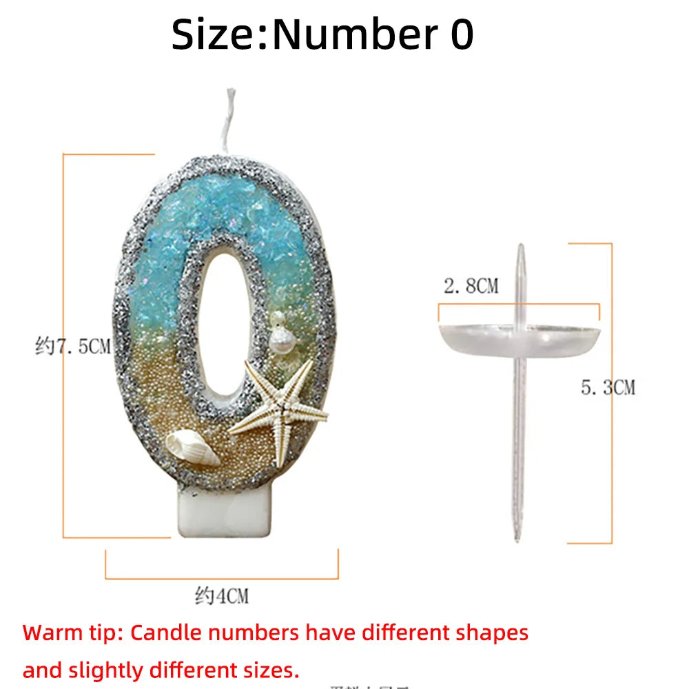 3inch Birthday Candle Large Number 4 Candle Marine style Beach Starfish Seashells Cake Topper for Kids Birthday Party Decoration