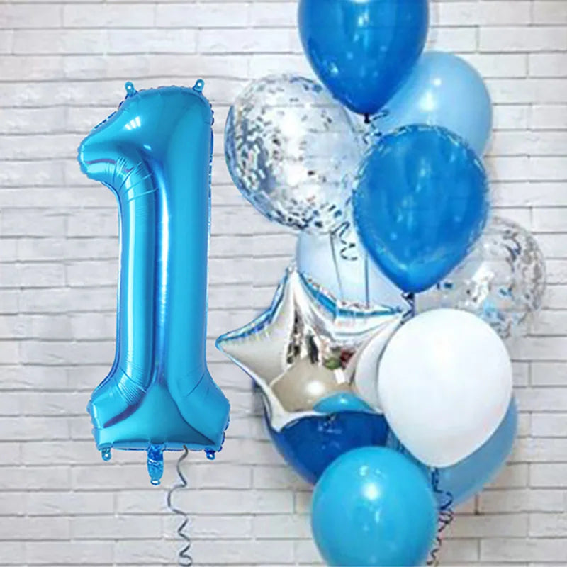 12pcs Blue 32inch Number Foil Latex Balloon Happy Birthday Party Decorations Kids Boy Baby 1 2 3 4 5 6 7 8 9 Year Old Supplies