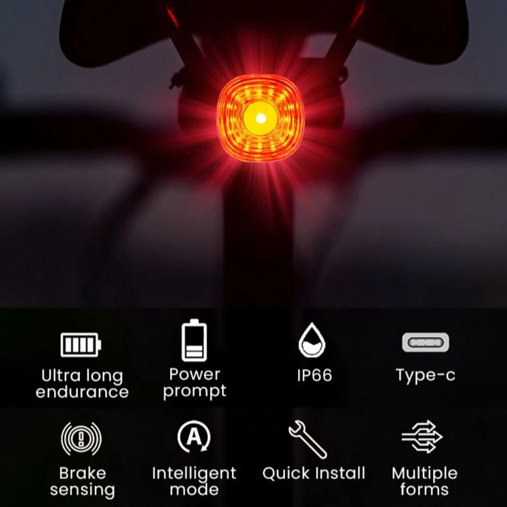 New Bicycle Smart Brake Tail Light MTB Road Bike Auto Brake Sensing Light USB Rechargeable IP66 Waterproof LED Warning Rear Lamp
