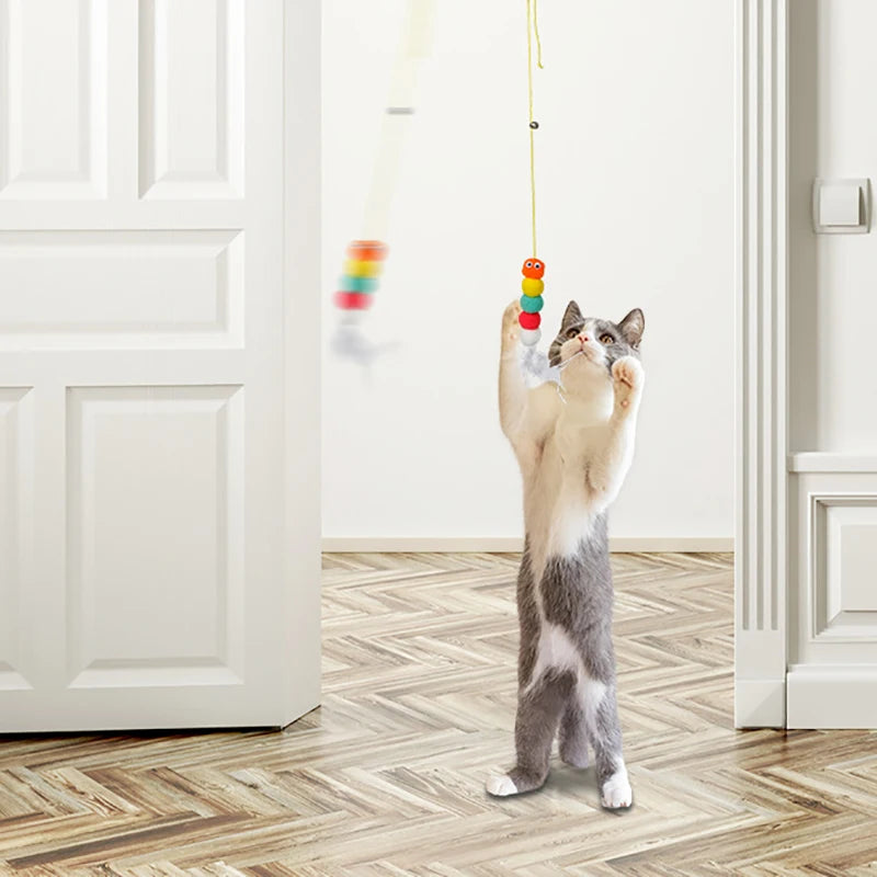 1PC Cat Hanging Cat Toy Hanging Door Elastic Rope Cat Stick Feather Pet Supplies For Cats And Dogs