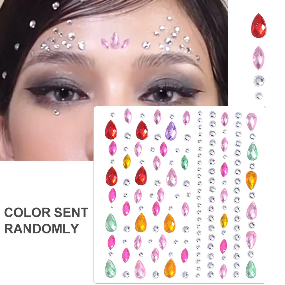 3D Face Eyes Party Makeup Tattoo Sticker Acrylic Diamond Rhinestones Sticker Self-adhesive Mixed Crystal Face Decoration Sticker