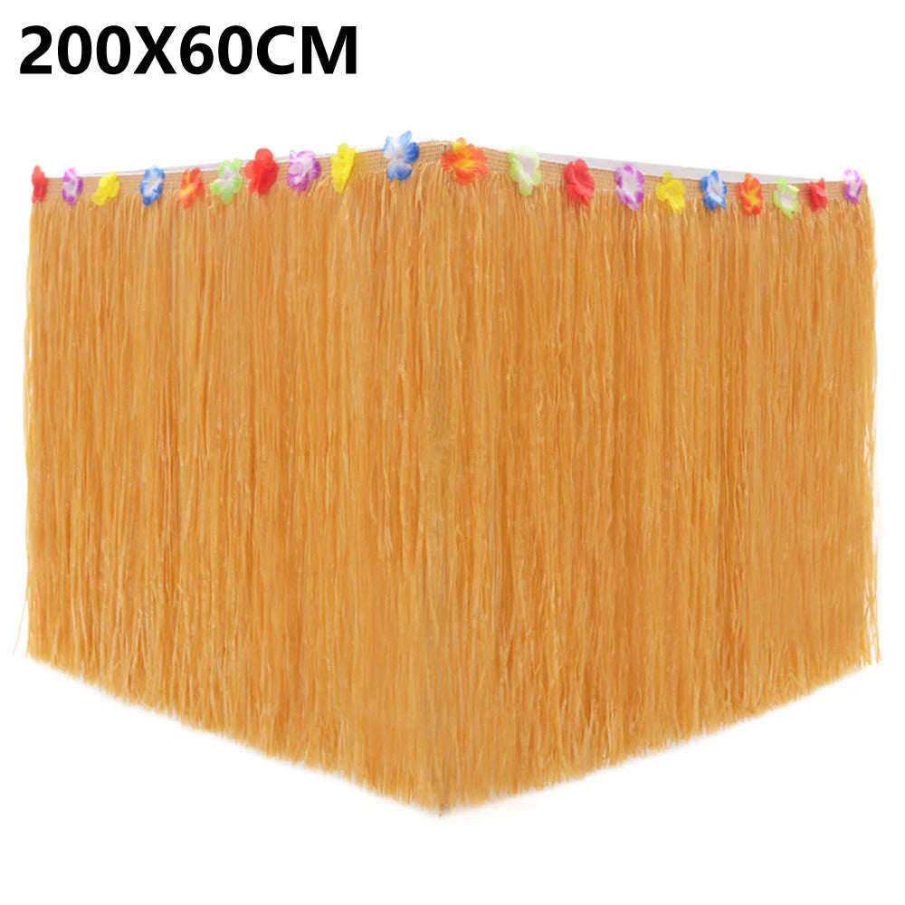 Straw Table Skirt Hawaiian Party Grass Table Skirt Themed Party For Tropical Hawaiian Sea Wedding Birthday Party Decoration