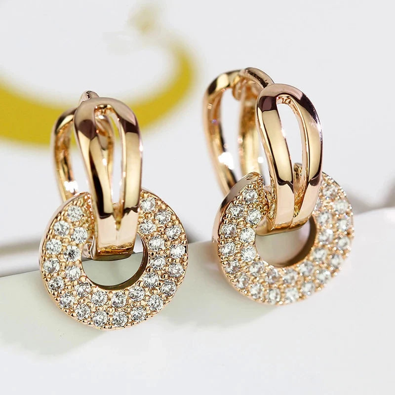 Dazzling Double Circle Linked Earrings for Women Silver Color/Gold Color Fashion Cubic Zirconia Earrings Luxury Jewelry