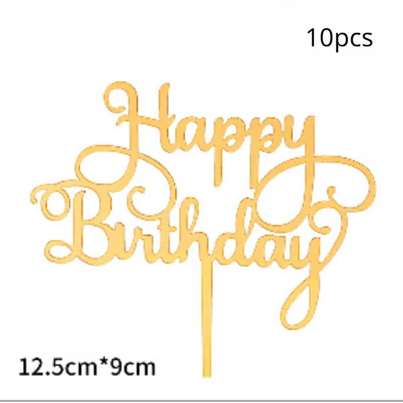 10pcs Multiple Styles Happy Birthday Cake Topper black Gold Cake Toppers Baby Shower Cake Birthday Party Cake Flag Decorations