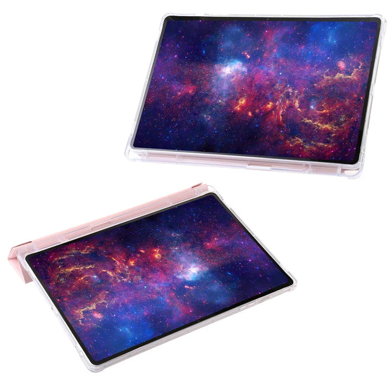 For Samsung Tab S9 Plus Case 12.4" Acrylic Clear Hard Back Stand Smart Cover For Galaxy Tab S9 FE S10 Plus Case With Pen Holder