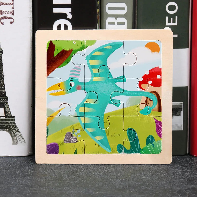 Baby Wooden Toys 11x11cm Jigsaw 3d Puzzle Cartoon Animal Traffic Wooden Puzzle Game Montessori Educational Toys For Children