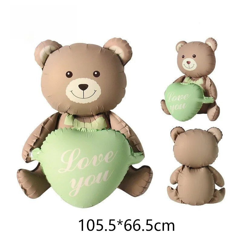Cute Matte Rainbow Cake Bear Foil Balloon Kids Adult Birthday Party Decorations Cartoon Bow Candy Ice Cream Balloons Globos