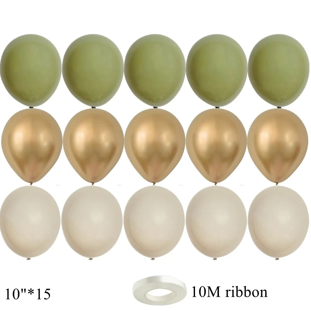 15/20PCS 10inch Vintage Balloons Retro Khaki Green Balloon Set for Wedding Anniversary Happy Birthday Party Decoration Supplies