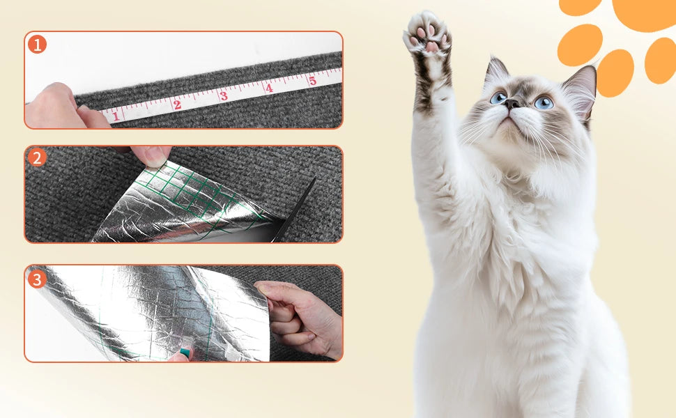 Trimmable Cat Scratcher Mat, Self Adhesive Carpet Mat Pad Replacement for Cat Tree Shelves Post Couch Wall Furniture Steps DIY