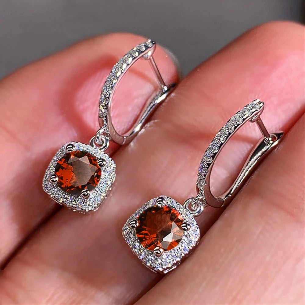 New Trendy Square Shape Drop Earrings Brilliant Bridal Engagement Wedding Jewelry Elegant Female Dangle Earring Nice Gift
