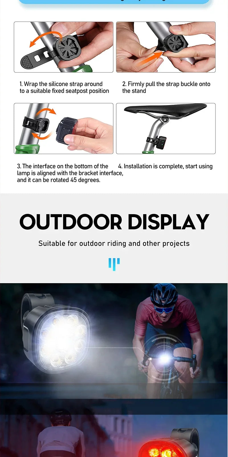 Bike Lights Set High Brightness MTB Bicycle Lamp Type-C Rechargeable Front and Rear Cycling Safety LED Lighting Bicycle Lantern