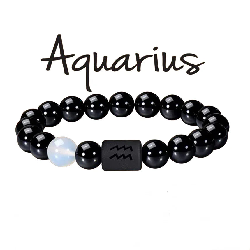 FTCY 10mm Zodiac Yellow Tiger Eye Stone Bracelet for Men Women Black Agate Crystal Elastic Cord Hand Chains Couple’s Jewelry