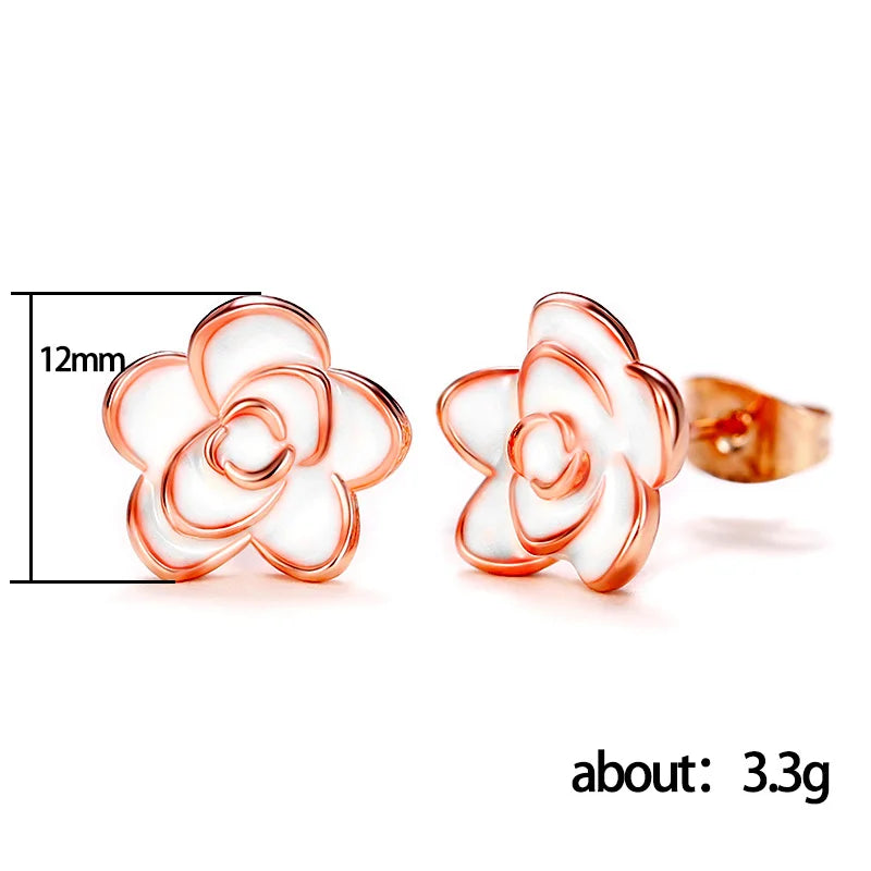 Huian Classic Camellia Flower Stud Earring Delicate Women Accessory Daily Wearing Party Earring with White/Black Flower Jewelry