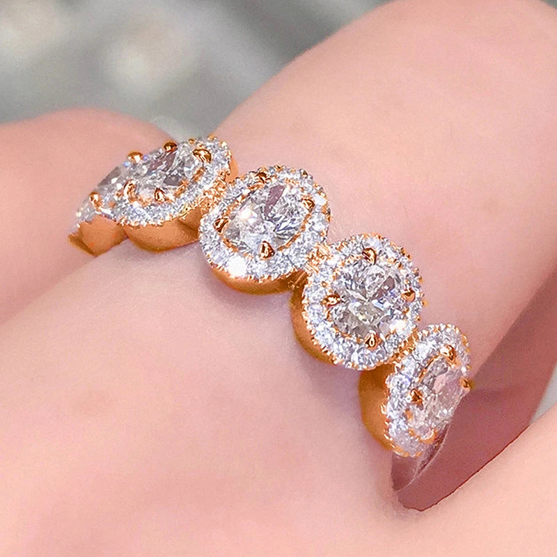Exquisite Oval Cubic Zirconia Band Women's Rings for Engagement Wedding Accessories Luxury Silver Color Female Jewelry