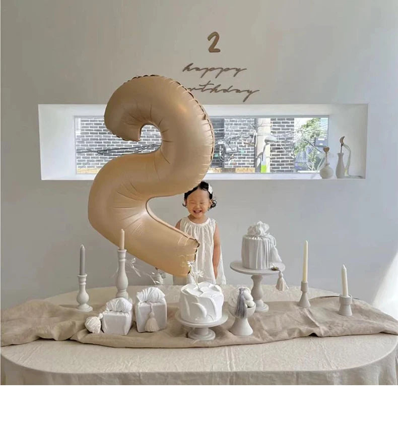 32/40inch Cream Caramel Big Number Foil Balloons 0 1 2 3 4 5 6 7 8 9 Balls White Color Wedding Birthday Party Decor Baby Shower