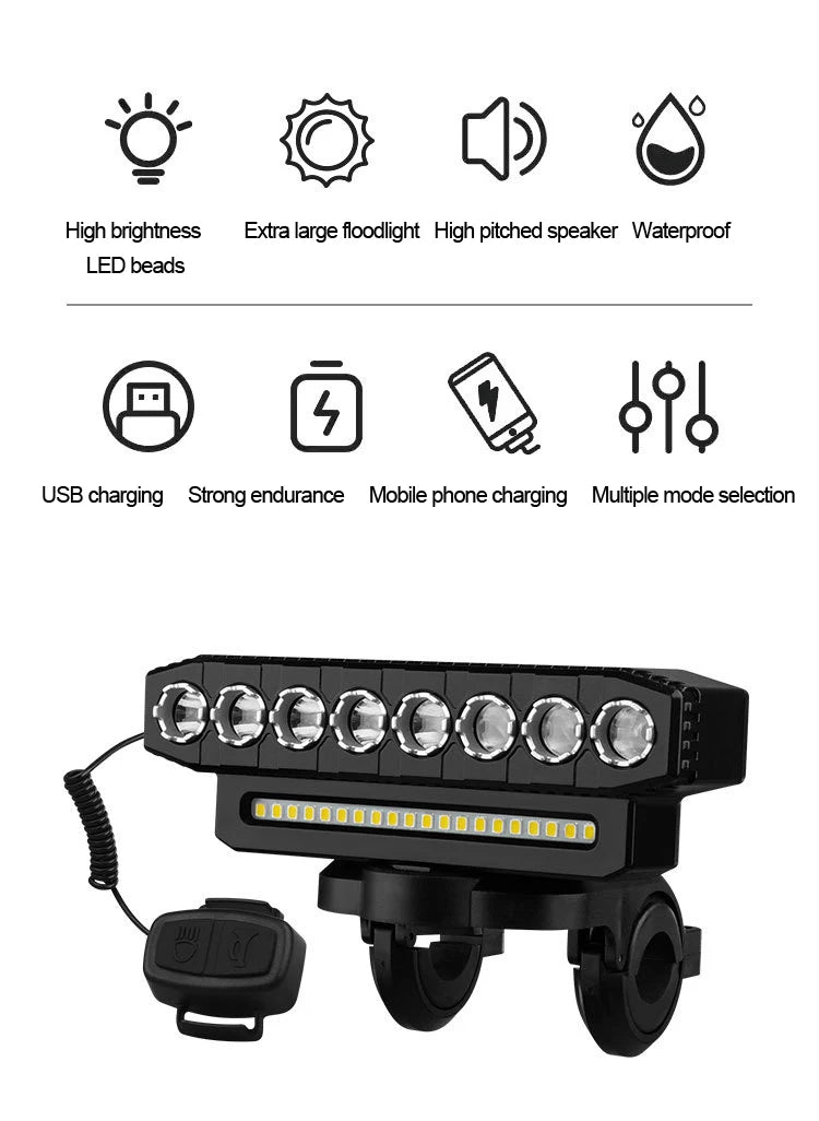 New USB Charging MTB Headlight Bicycle Light LED Waterproof Cycling Lamp Flashlight Cycling Horn Bike Light Front light bicycle