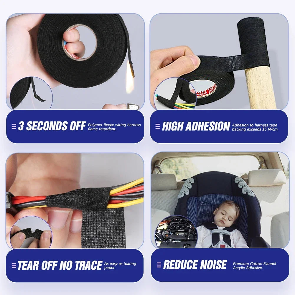 15 Meter Heat-resistant Flame Retardant Tape Adhesive Cloth Tape For Car Cable Harness Wiring Loom Protection Width 15/19/25MM