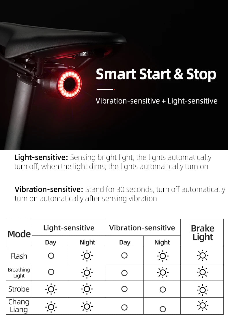 ROCKBROS Smart Brake Bicycle Tail Light MTB Road Seatpost Saddle Bike Rear Light Waterproof USB Charging Cycling Taillight