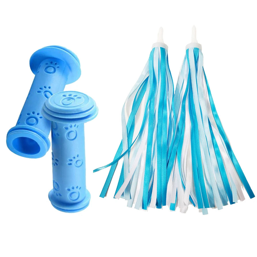 1 Pair Rubber Bike Bicycle Handlebar Grips Anti-slip Kids Girls Boys Scooter Handlebar Colorful Streamers Decoration Ribbon