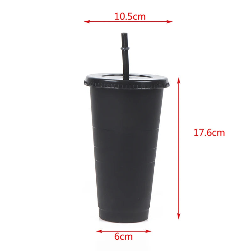 Drink Change Color Straw Mugs with Lid Plastic Tumbler Matte coffe bottle Cup
