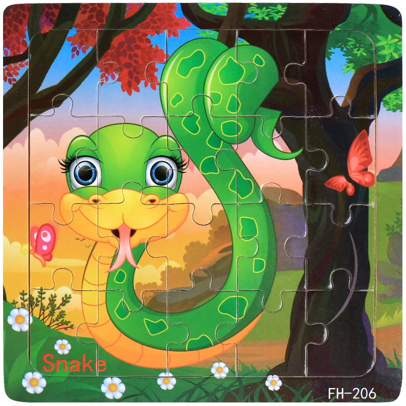 Baby Toys 20Piece Wooden Puzzle Cartoon Animal Vehicle 3D Jigsaw Puzzle Game Montessori Educational Toys For Children Gifts
