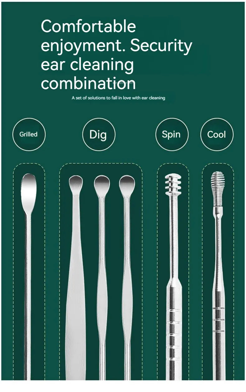 Stainless Steel Ear Picker Set Portable For Ear Puller Multi-Functional Ear Cleaning Safe Material Non-Slip Handle