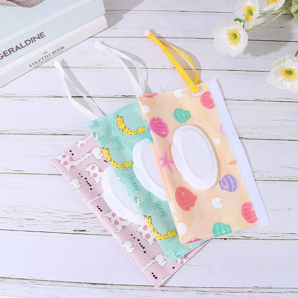 EVA Baby Wet Wipe Pouch Wipes Holder Case Flip Cover Snap-Strap Reusable Refillable Wet Wipe Bag Outdoor Useful Tissue Box