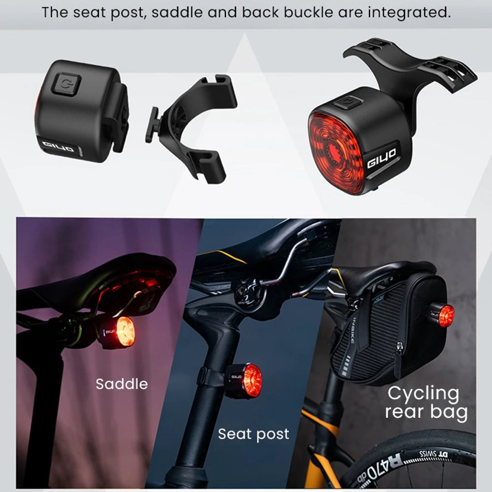 New Bicycle Smart Brake Tail Light MTB Road Bike Auto Brake Sensing Light USB Rechargeable IP66 Waterproof LED Warning Rear Lamp