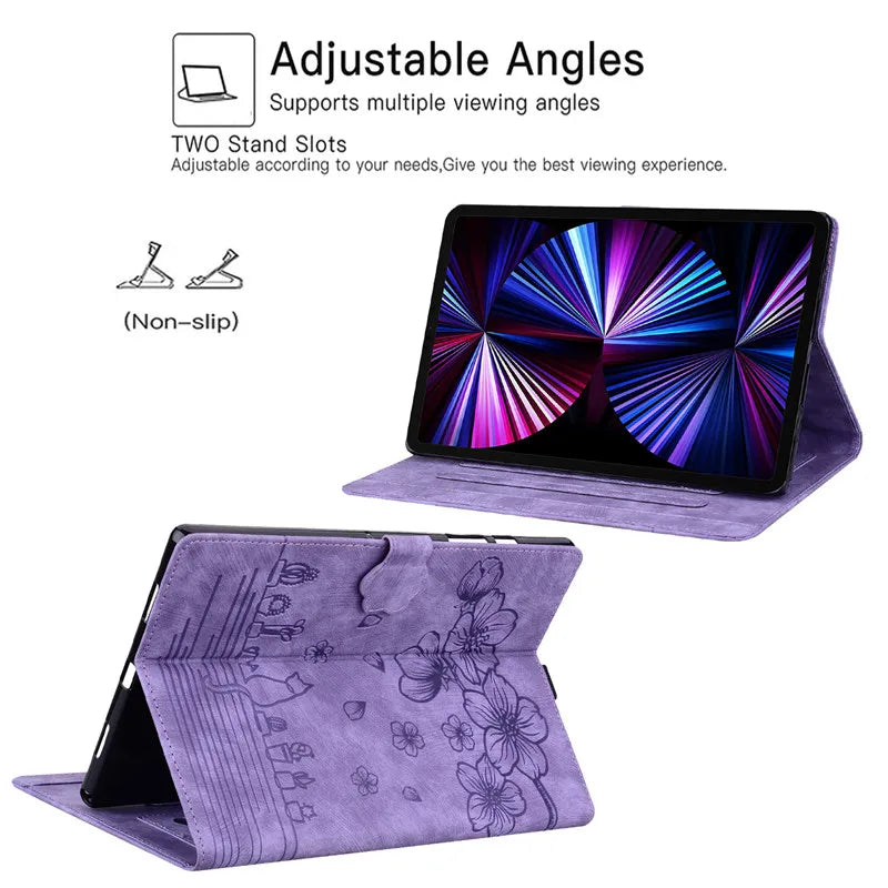 For Samsung Galaxy Tab S7 FE 12.4 Tablet Case Cute Cat Flower Funda For Galaxy Tab S10 Plus S9 FE S7 S8+ A9 Plus 11 12.4 Cover