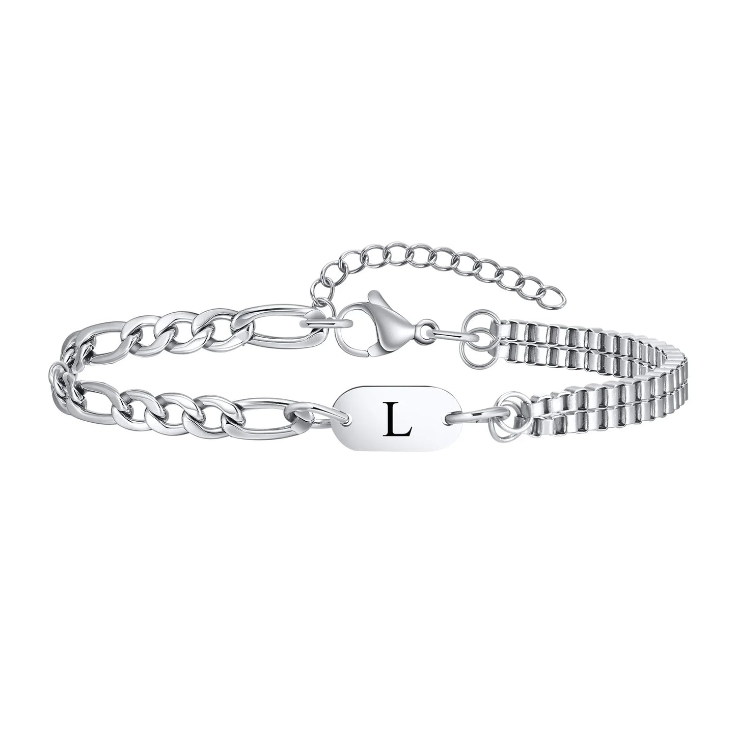 Vnox A-Z Initial Bracelets for Men Women, Never Fade Figaro Chain, Double Layered Box Link Chain Bracelets, Name Gift for Him