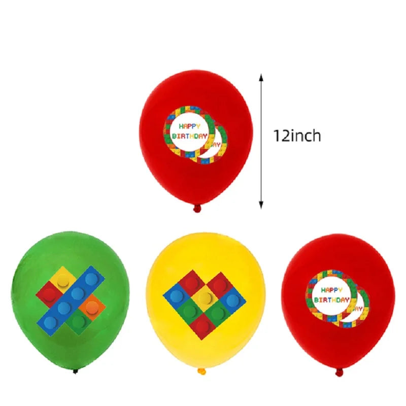 Building Blocks Theme Party Decor Supplies Disposable Tableware Cup Cake Topper Balloon Backdrop For Birthday Party Decoration