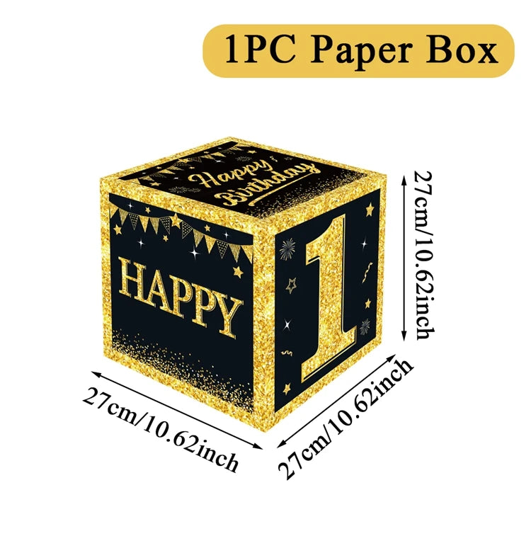 Gold Black Birthday Number Paper Boxes 18 30 40 50 60 70 75 80 Year Old Birthday Party Decoration Adult Birthday Party Supplies
