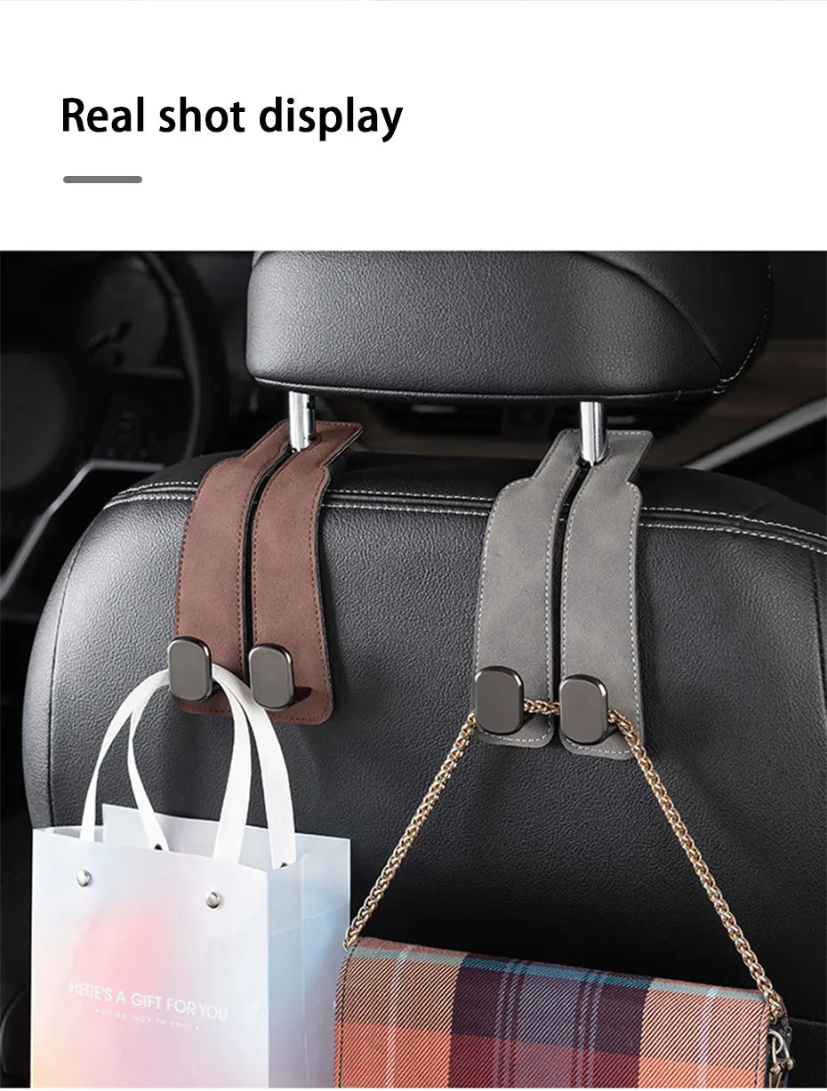 SEAMETAL Quality Car Headrest Hook Premium Suede Rear Seat Hanging Dual Hook 20KG Large Load-Bearing Alloy Hook Hanger Universal